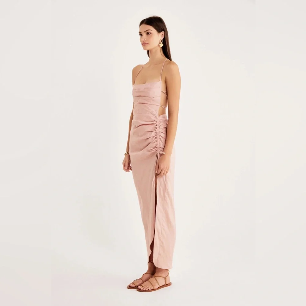 💫HP‼️💫 NWT Revolve RUMER THE LABEL “Loulou” Linen Maxi Dress in Prima, Sz Medium - Picture 3 of 11